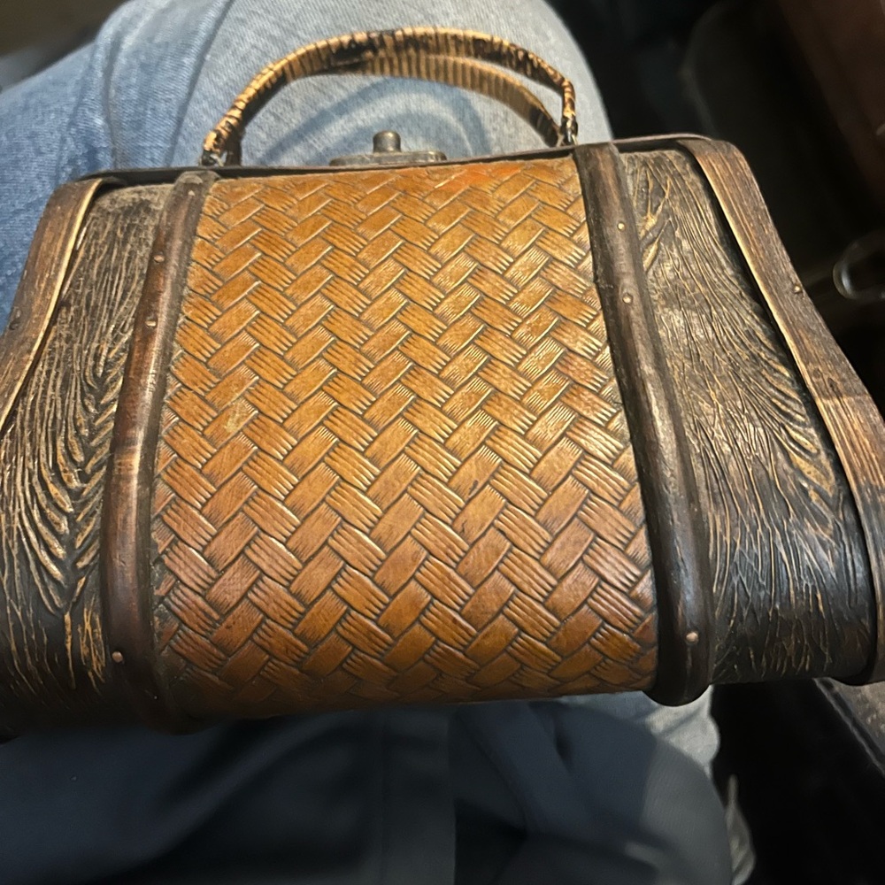 Woven Wicker & Wood Vintage Purse